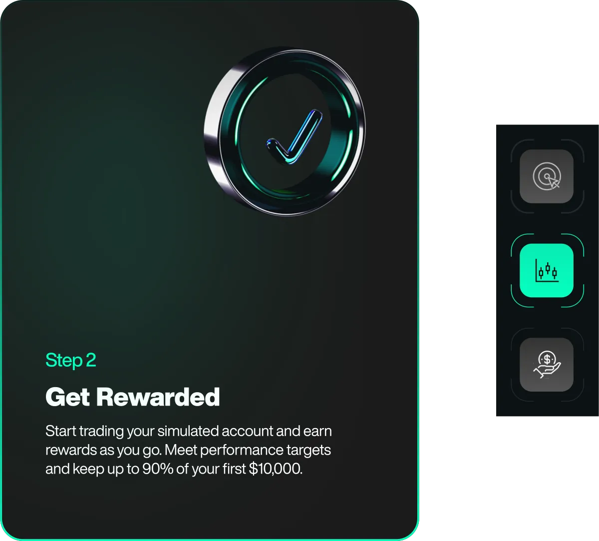 Step 2  Get Rewarded: trade your simulated account and keep up to 90% of your first $10,000.