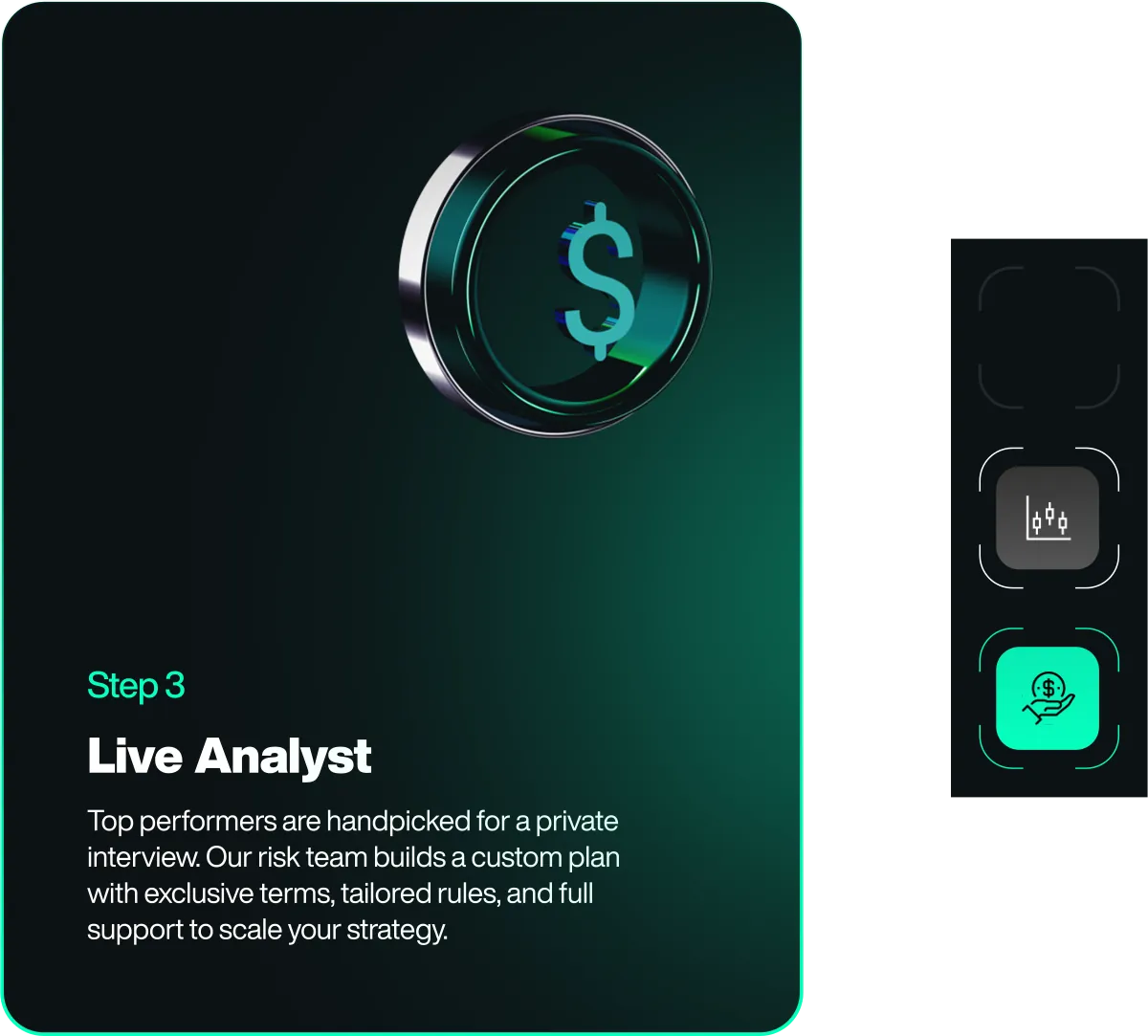 Step 3  Live Analyst: top performers get a custom plan with tailored rules and full support.